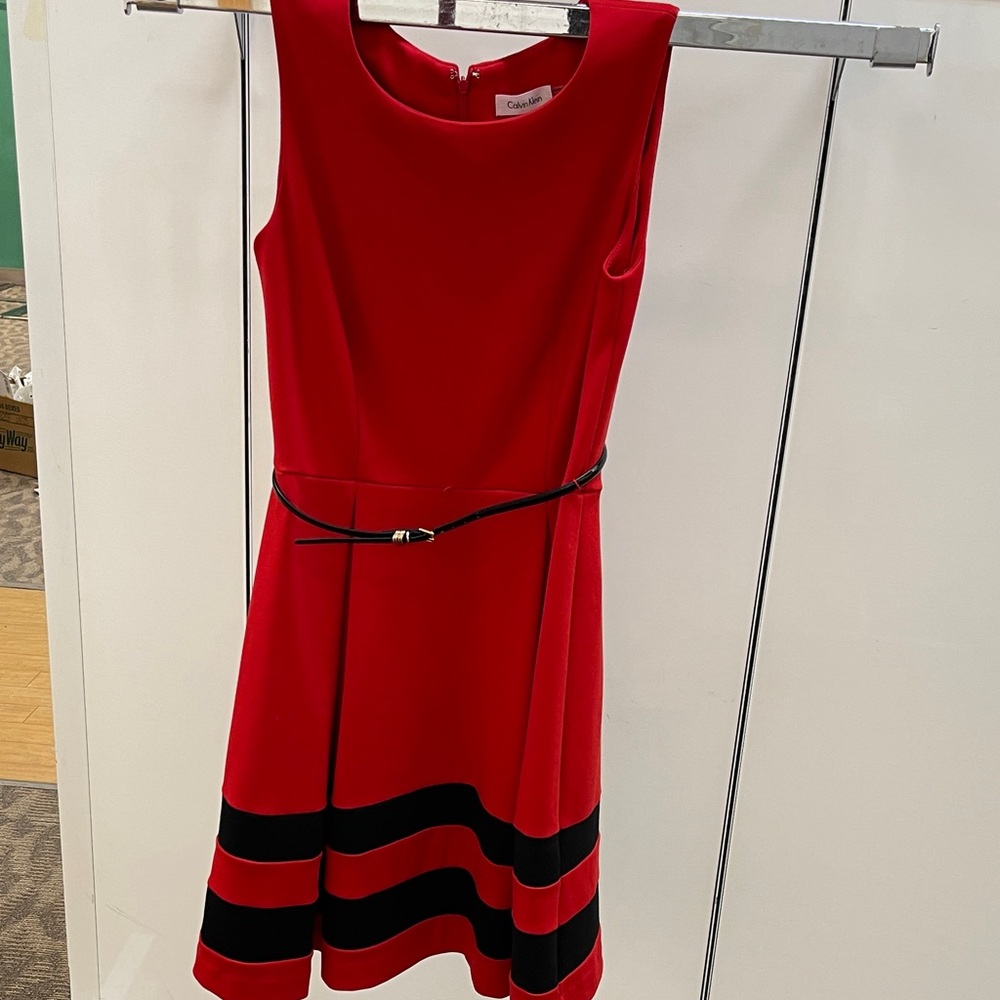 Calvin Klein Red Dress with Black Accents